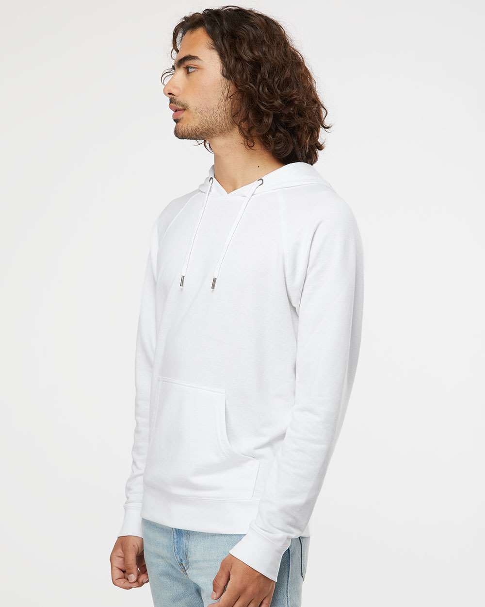 Unisex Icon Lightweight Loopback Terry Hooded Sweatshirt - OnModelSide - B11376002 - White