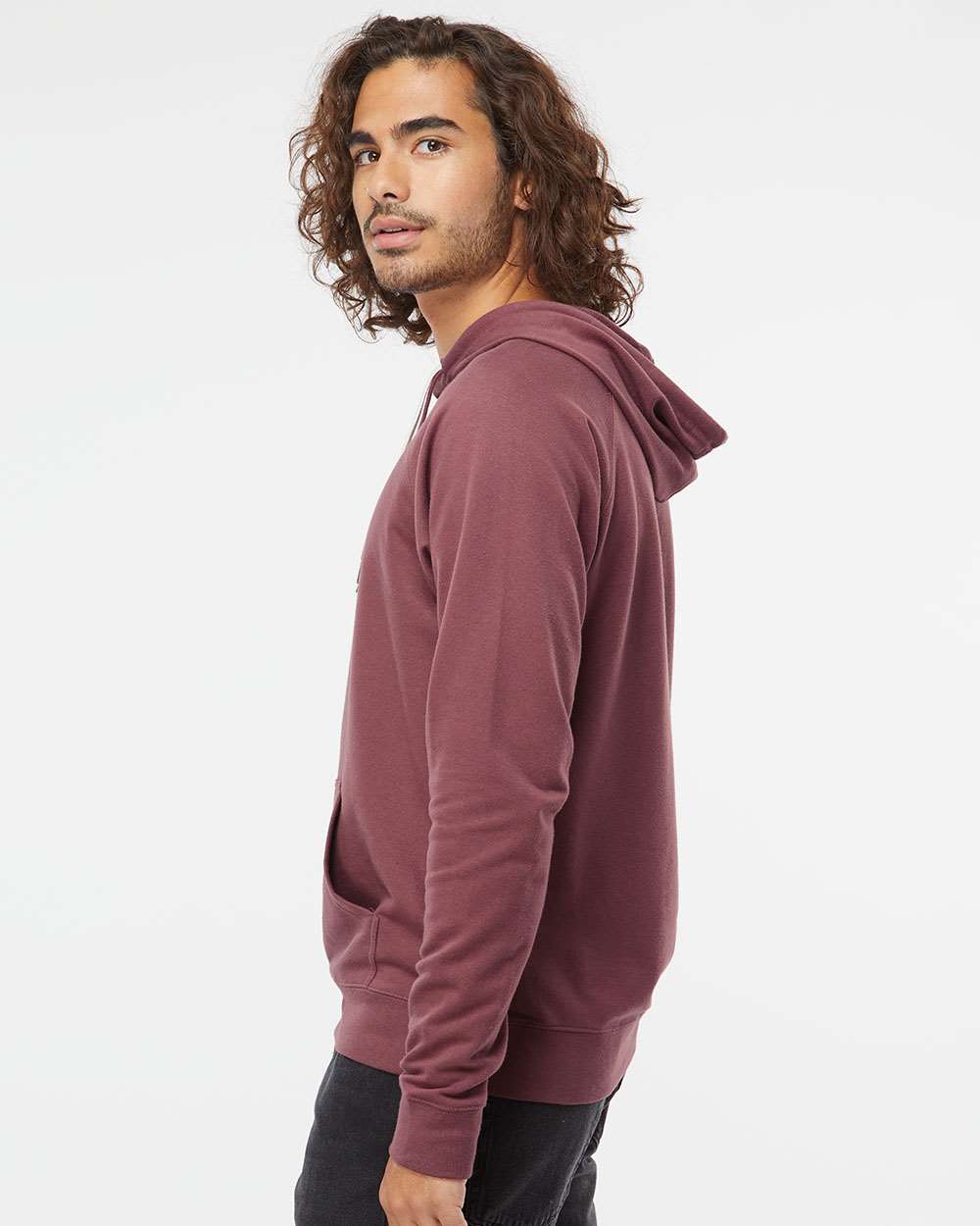 Unisex Icon Lightweight Loopback Terry Hooded Sweatshirt - OnModelSide - B11376102 - Port