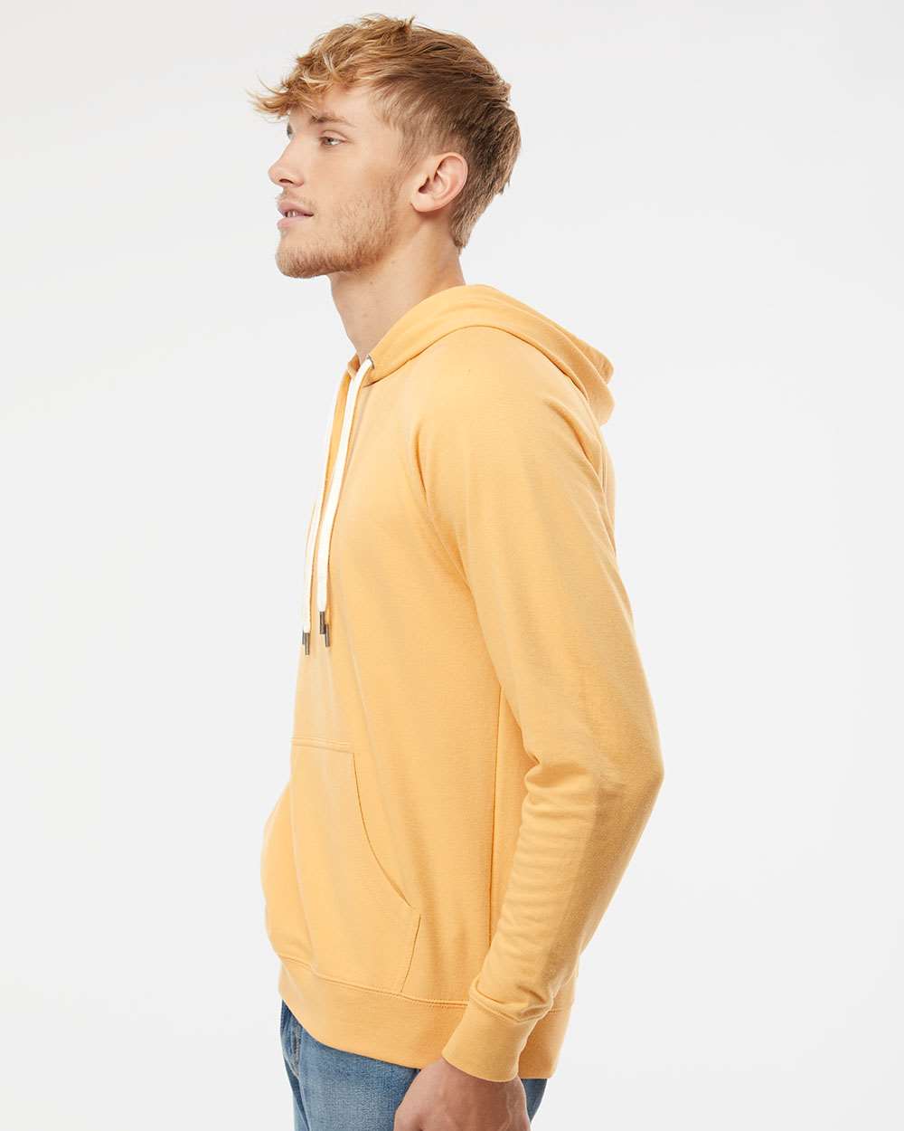 Unisex Icon Lightweight Loopback Terry Hooded Sweatshirt - OnModelSide - B11376122 - Harvest Gold