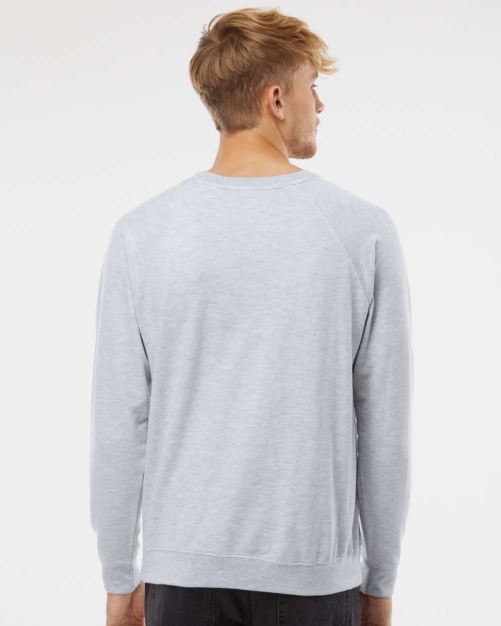 Unisex Icon Lightweight Loopback Terry Crewneck Sweatshirt - OnModelBack - B11576022 - Athletic Heather