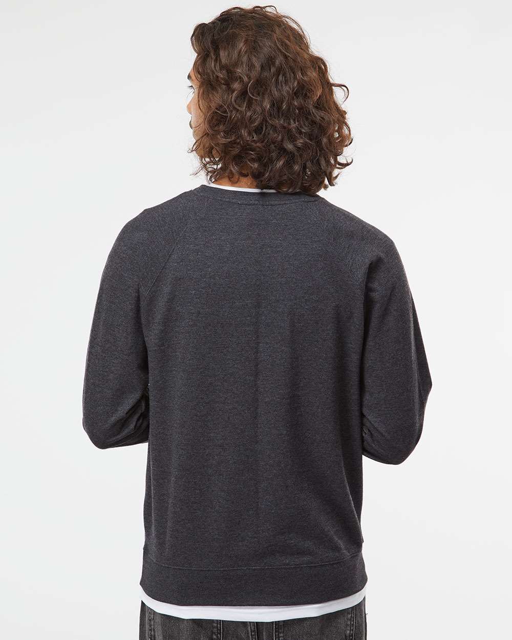 Unisex Icon Lightweight Loopback Terry Crewneck Sweatshirt - OnModelBack - B11576092 - Charcoal Heather