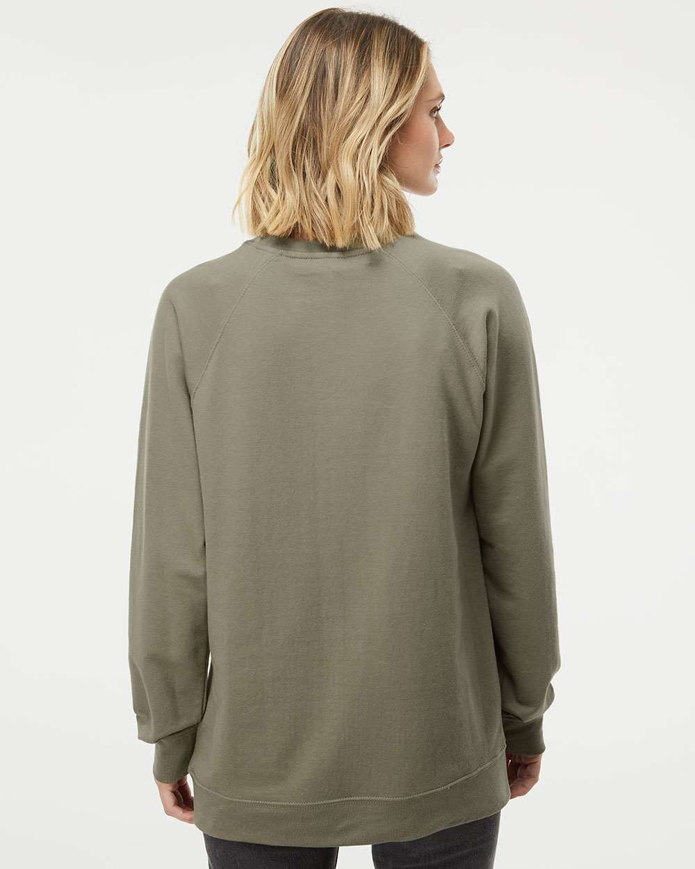 Unisex Icon Lightweight Loopback Terry Crewneck Sweatshirt - OnModelBack - B11576642 - Olive