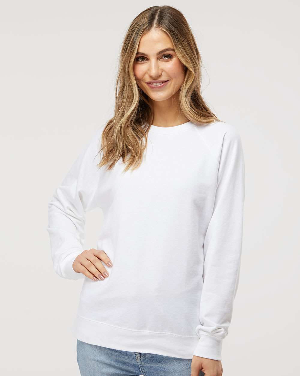 Unisex Icon Lightweight Loopback Terry Crewneck Sweatshirt - OnModelFront - B11576002 - White