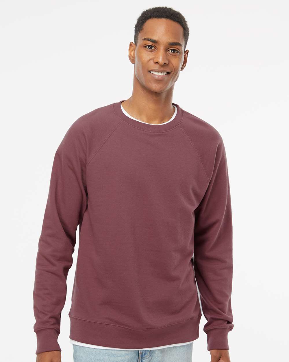 Unisex Icon Lightweight Loopback Terry Crewneck Sweatshirt - OnModelFront - B11576102 - Port