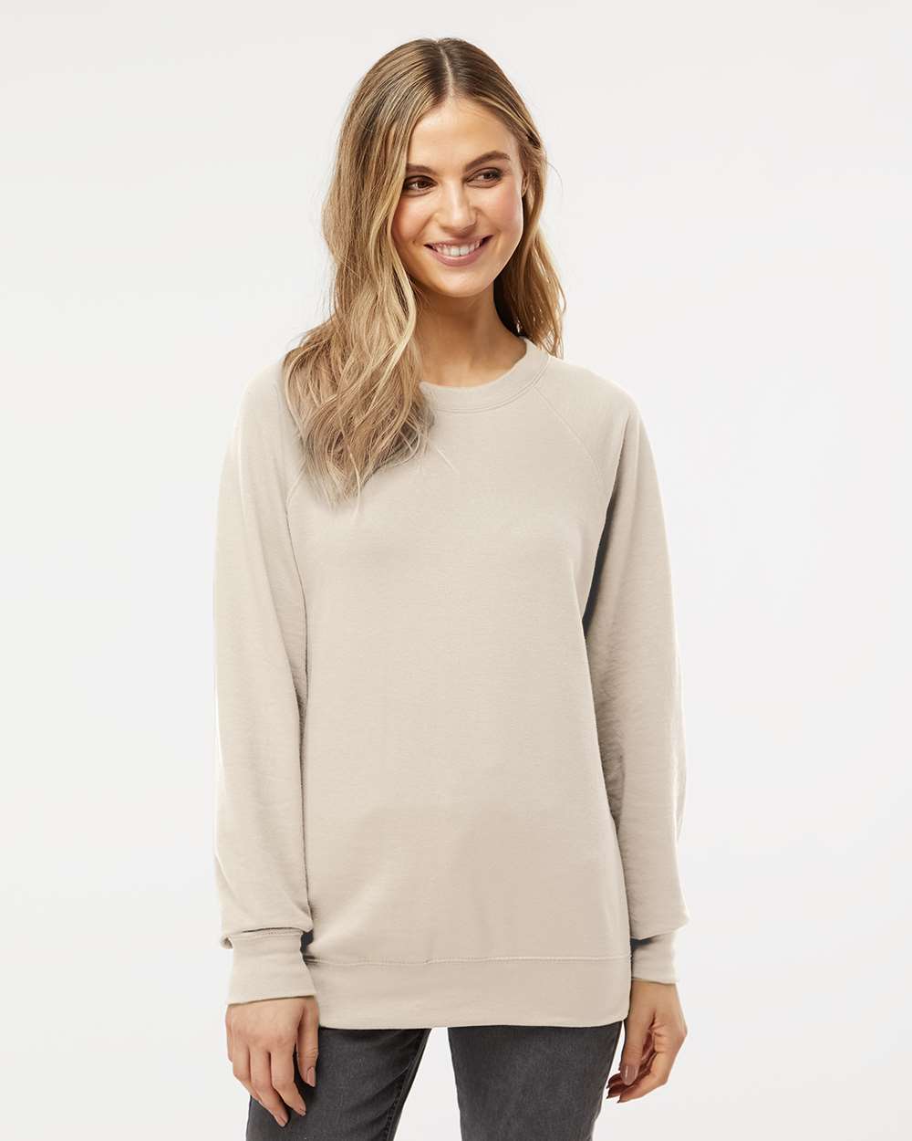 Unisex Icon Lightweight Loopback Terry Crewneck Sweatshirt - OnModelFront - B11576112 - Sand