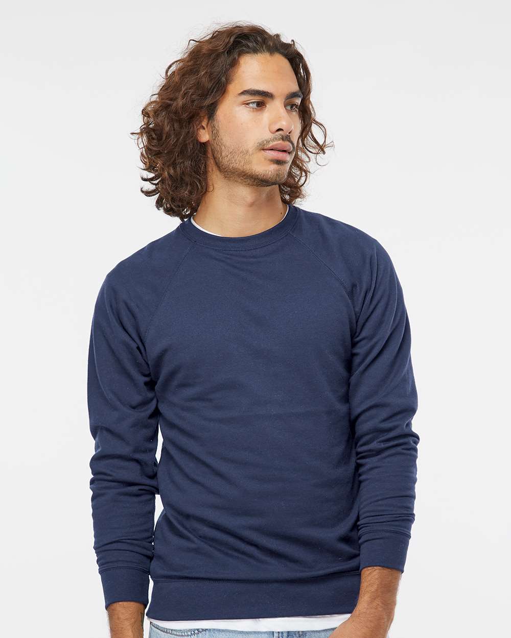 Unisex Icon Lightweight Loopback Terry Crewneck Sweatshirt - OnModelFront - B11576652 - Indigo