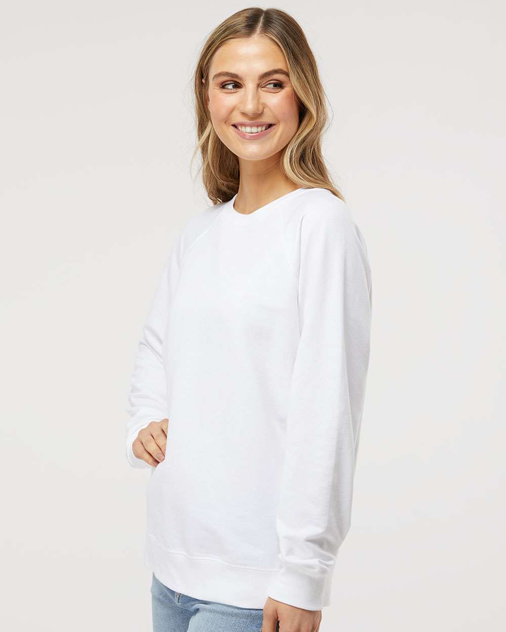 Unisex Icon Lightweight Loopback Terry Crewneck Sweatshirt - OnModelSide - B11576002 - White