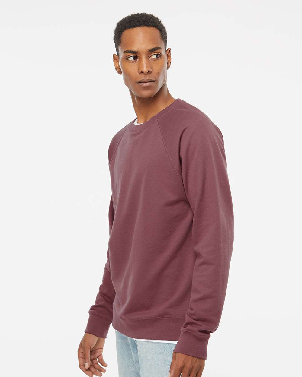Unisex Icon Lightweight Loopback Terry Crewneck Sweatshirt - OnModelSide - B11576102 - Port