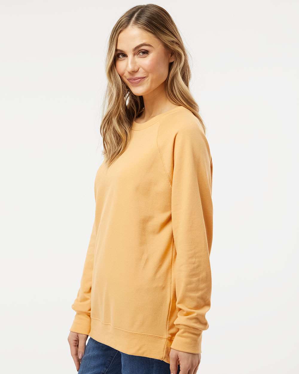 Unisex Icon Lightweight Loopback Terry Crewneck Sweatshirt - OnModelSide - B11576122 - Harvest Gold