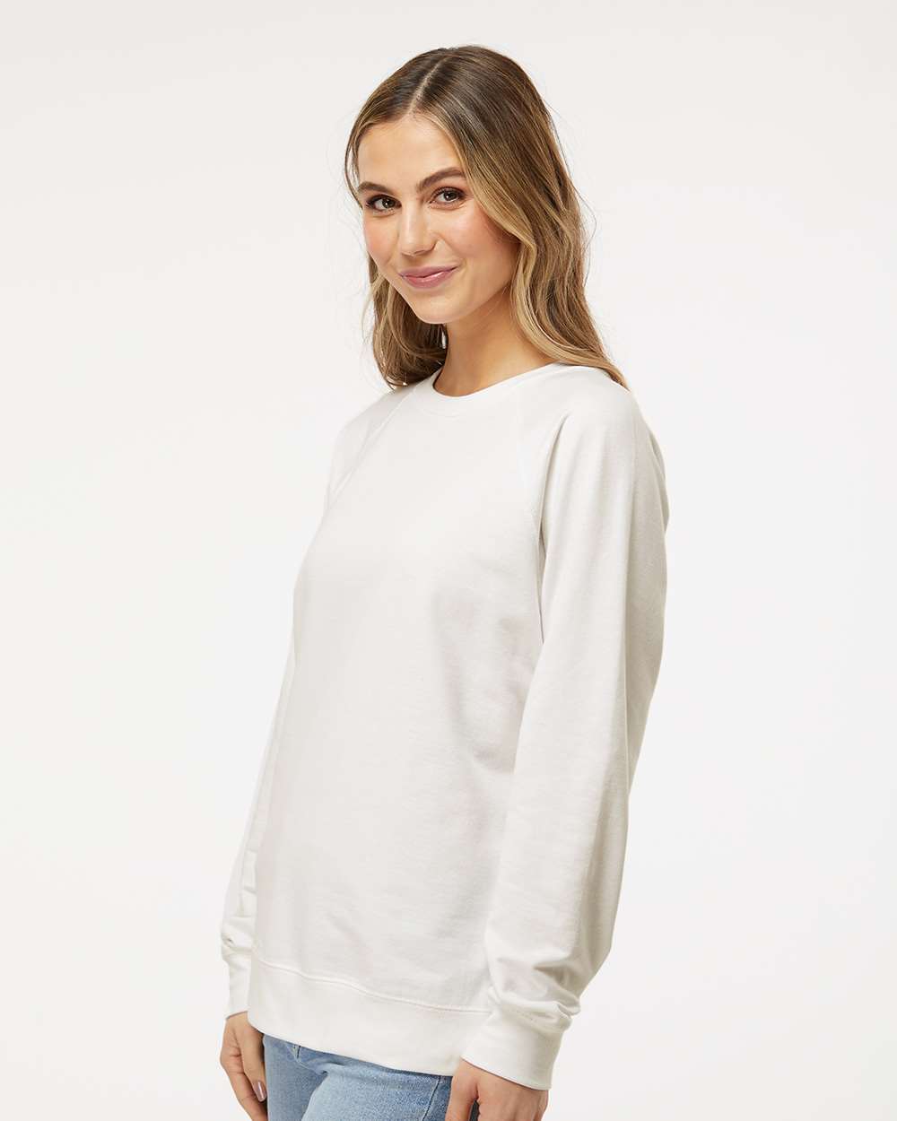 Unisex Icon Lightweight Loopback Terry Crewneck Sweatshirt - OnModelSide - B11576242 - Bone