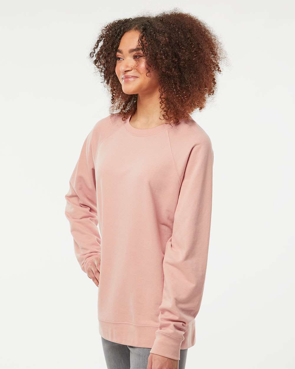 Unisex Icon Lightweight Loopback Terry Crewneck Sweatshirt - OnModelSide - B11576302 - Rose
