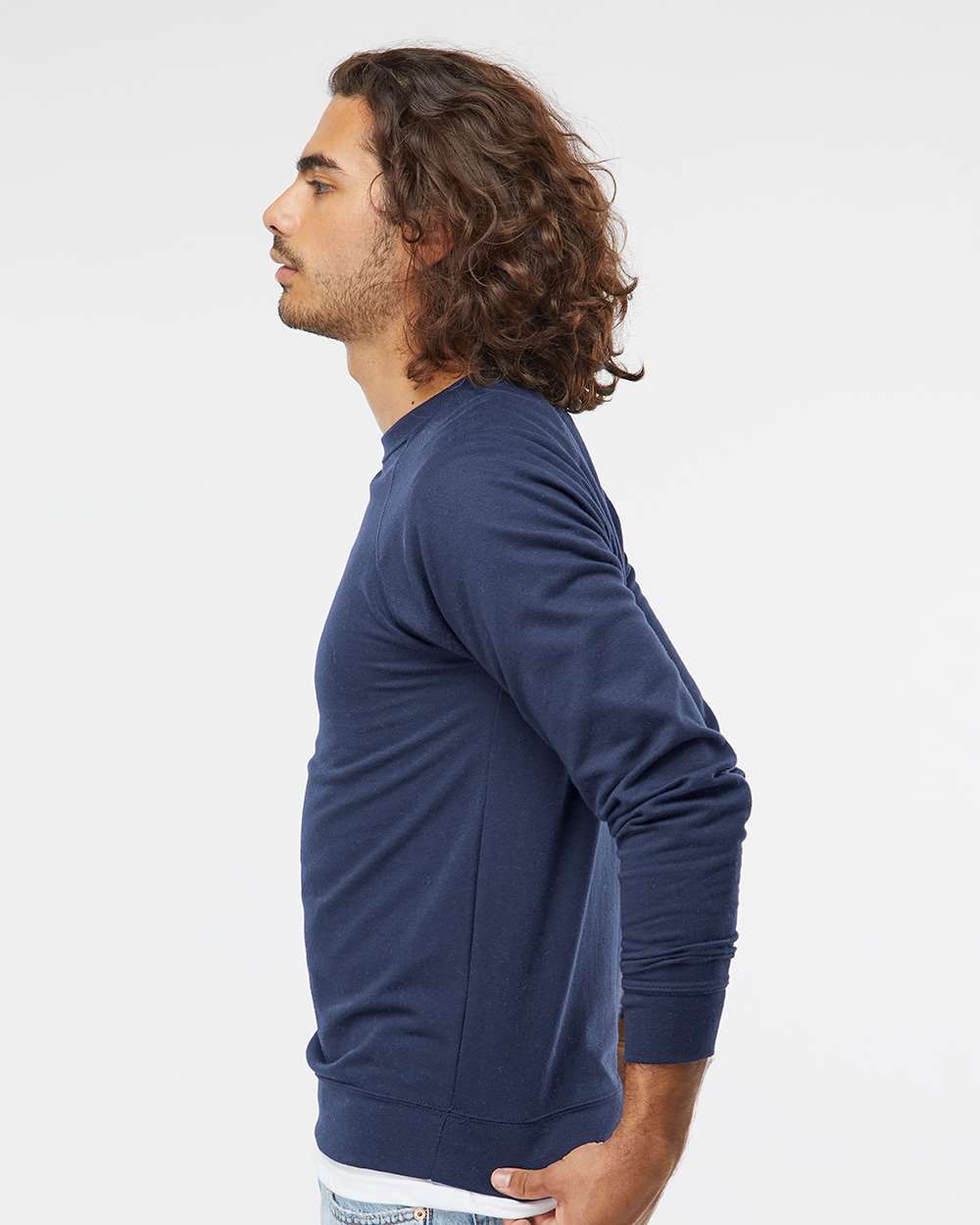 Unisex Icon Lightweight Loopback Terry Crewneck Sweatshirt - OnModelSide - B11576652 - Indigo
