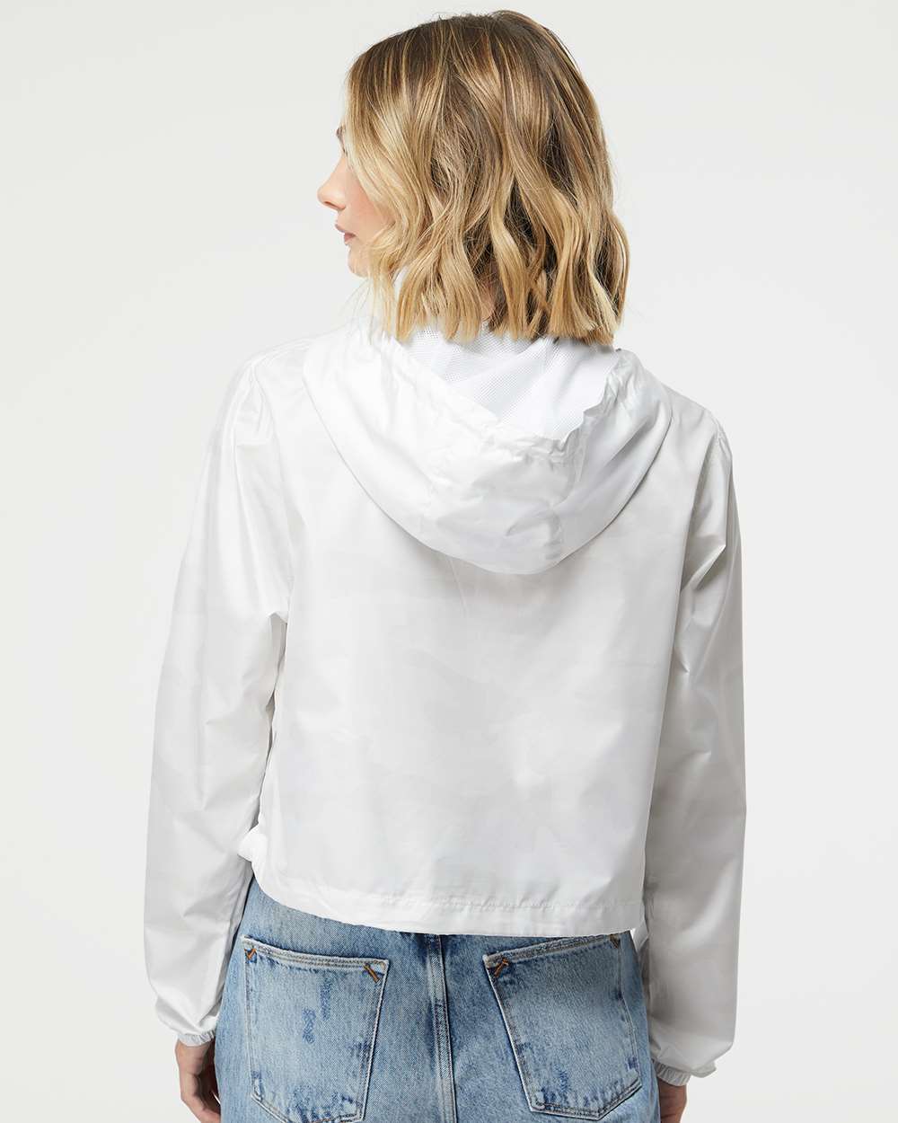 Women's Lightweight Quarter-Zip Pullover Crop Windbreaker - OnModelBack - B11676012 - White Camo