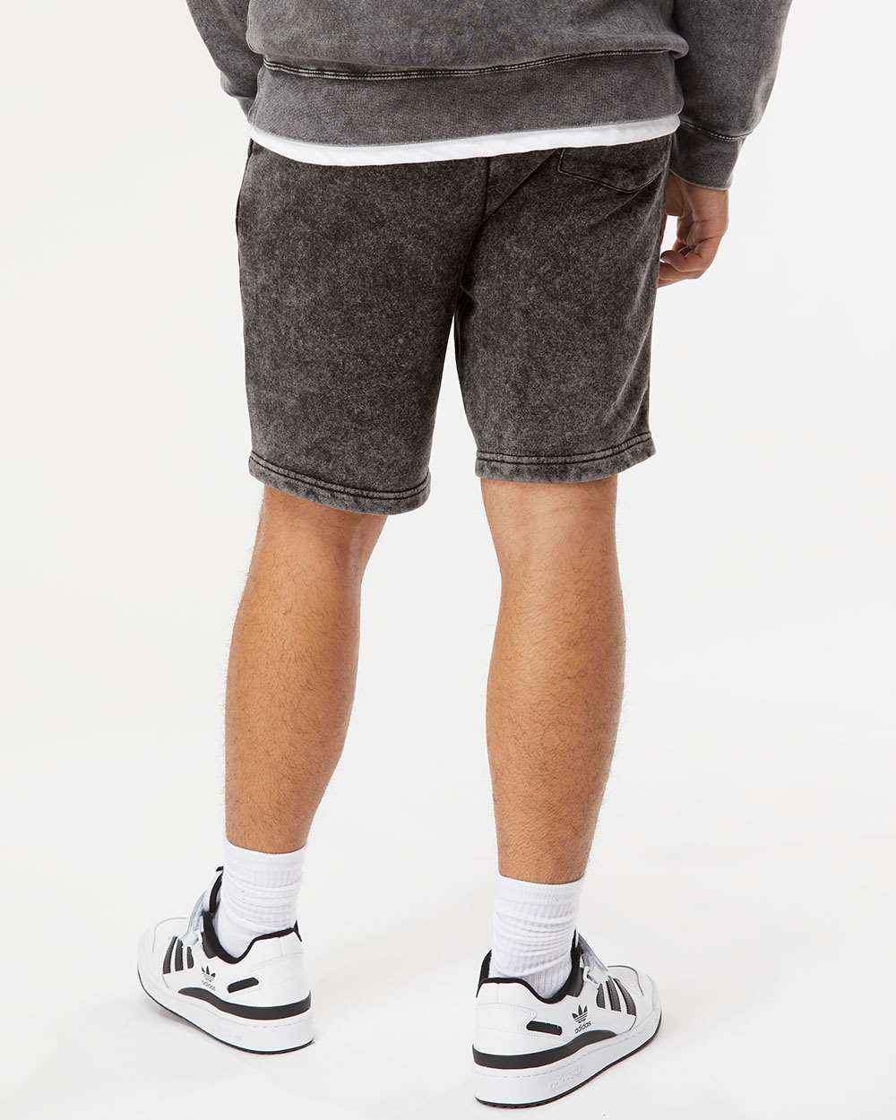 Unisex Mineral Wash Fleece Shorts - OnModelBack - B02176502 - Black