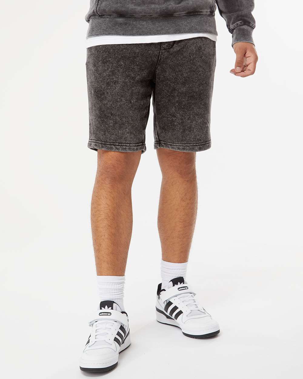 Unisex Mineral Wash Fleece Shorts - OnModelFront - B02176502 - Black