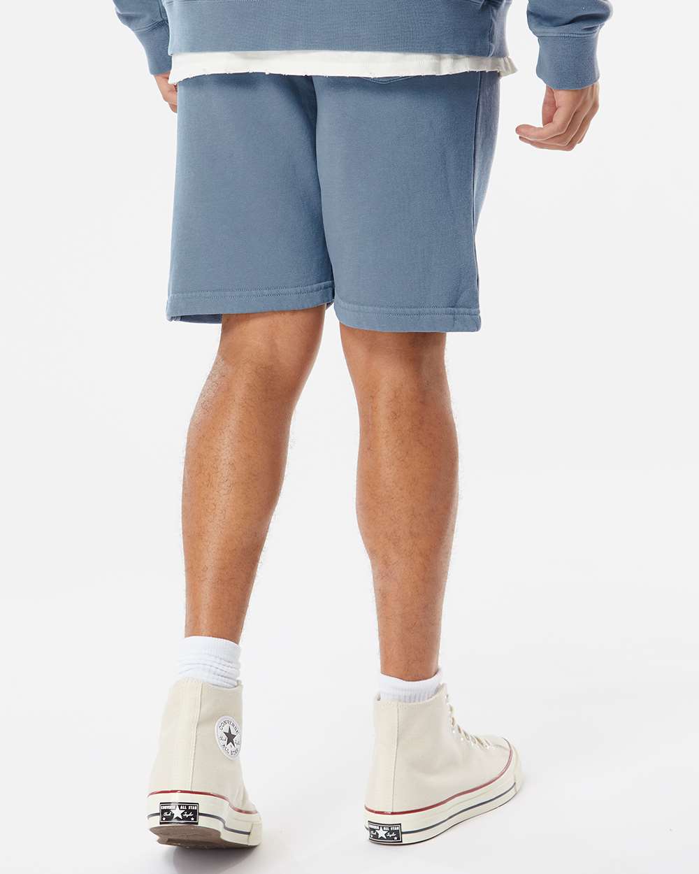 Unisex Pigment-Dyed Fleece Shorts - OnModelBack - B02676653 - Pigment Slate Blue