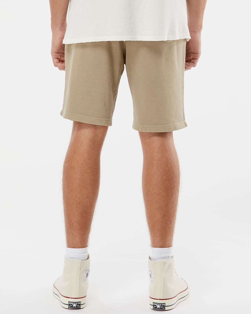 Unisex Pigment-Dyed Fleece Shorts - OnModelBack - B02676732 - Pigment Sandstone