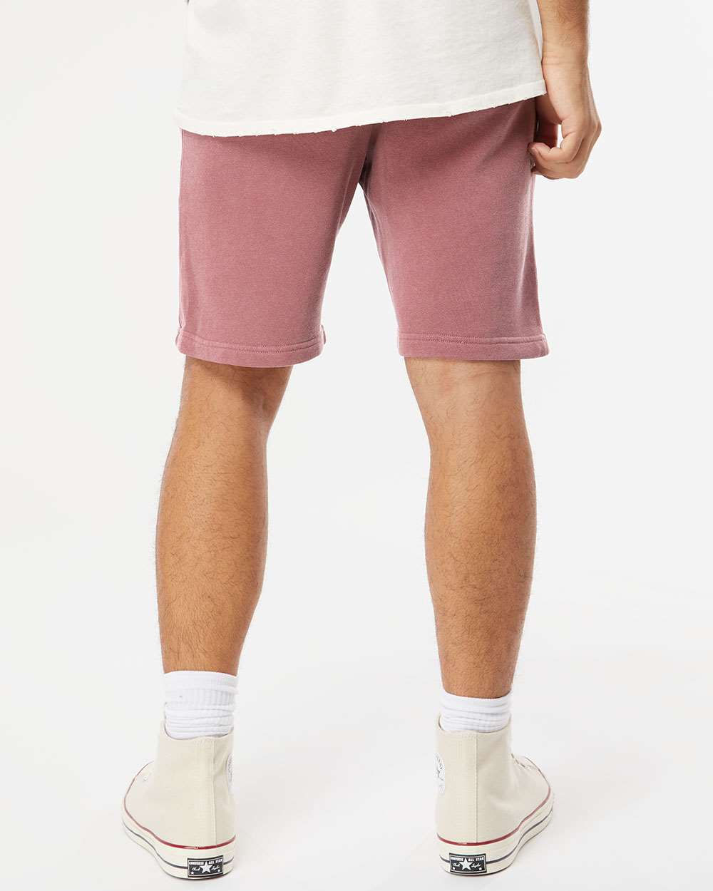 Unisex Pigment-Dyed Fleece Shorts - OnModelBack - B02676852 - Pigment Maroon