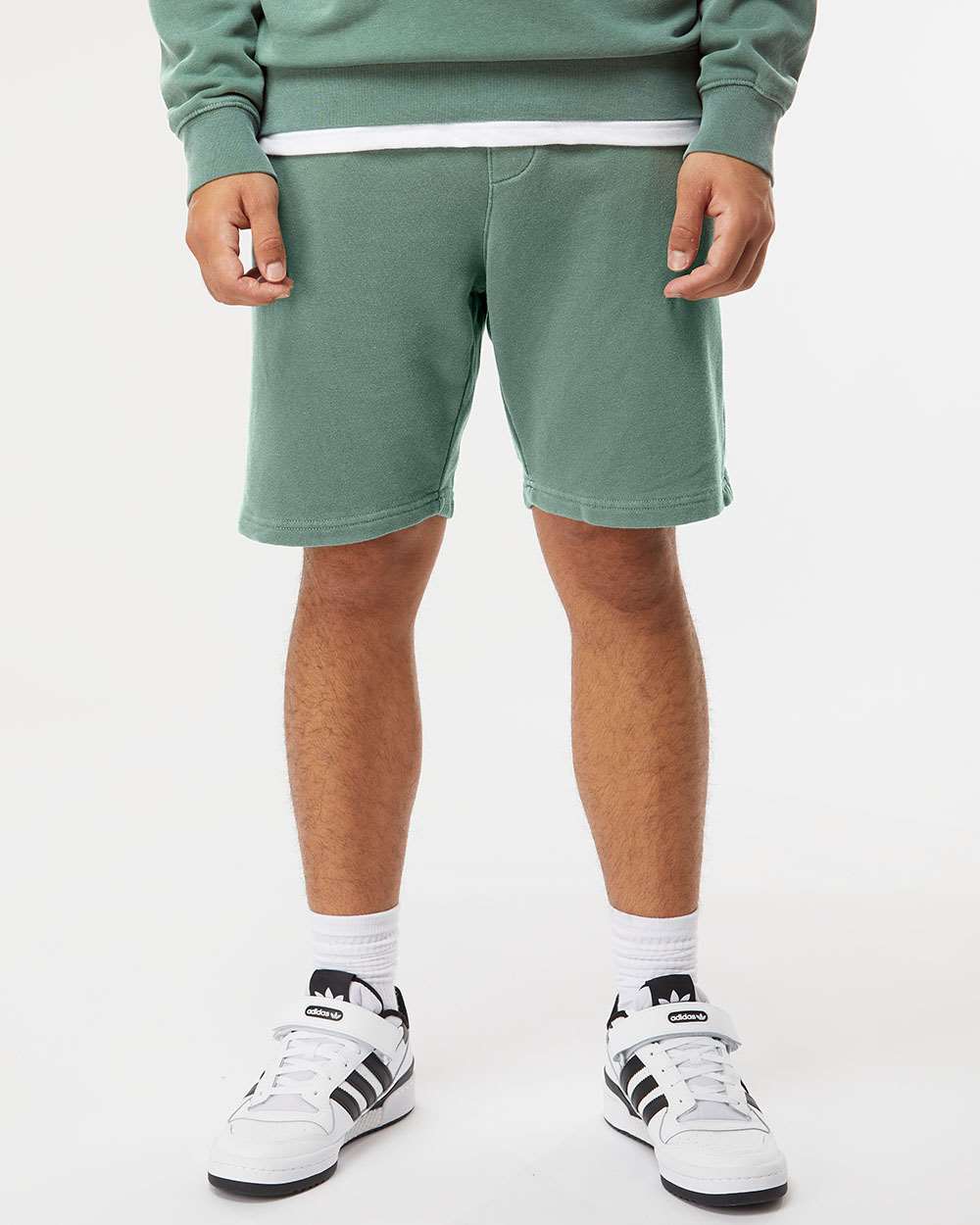 Unisex Pigment-Dyed Fleece Shorts - OnModelFront - B02676232 - Pigment Alpine Green