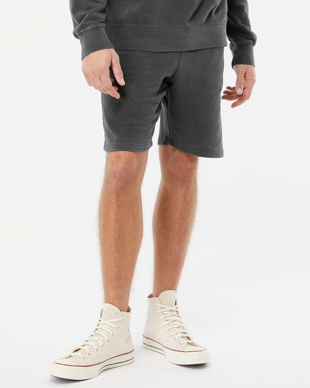 Unisex Pigment-Dyed Fleece Shorts - OnModelFront - B02676502 - Pigment Black
