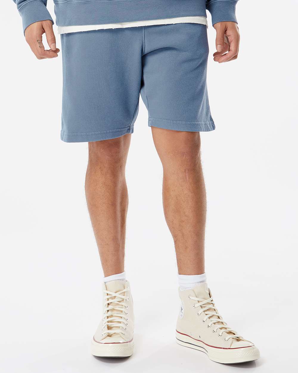 Unisex Pigment-Dyed Fleece Shorts - OnModelFront - B02676653 - Pigment Slate Blue