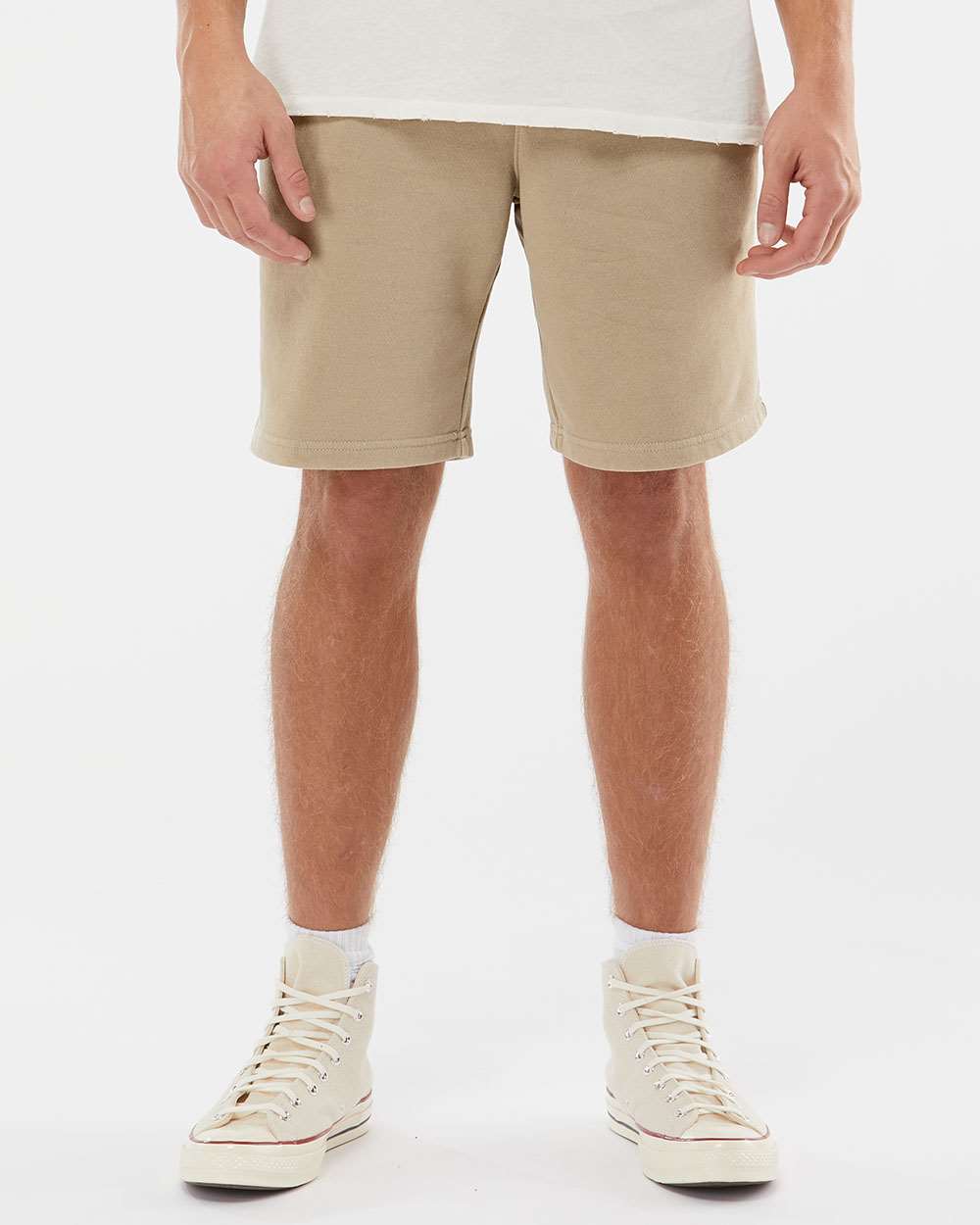 Unisex Pigment-Dyed Fleece Shorts - OnModelFront - B02676732 - Pigment Sandstone