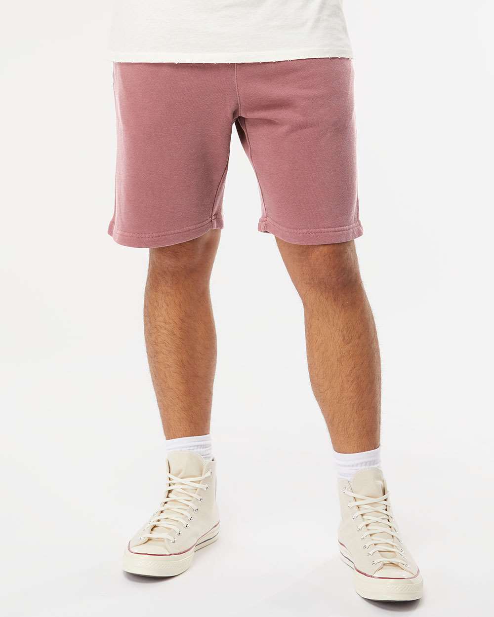 Unisex Pigment-Dyed Fleece Shorts - OnModelFront - B02676852 - Pigment Maroon