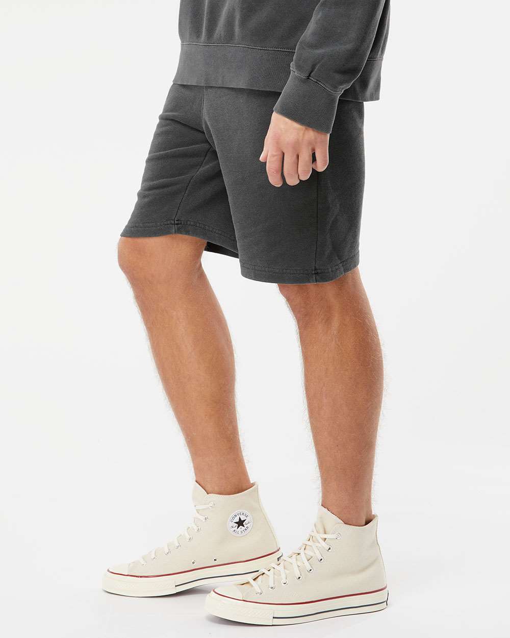 Unisex Pigment-Dyed Fleece Shorts - OnModelSide - B02676502 - Pigment Black