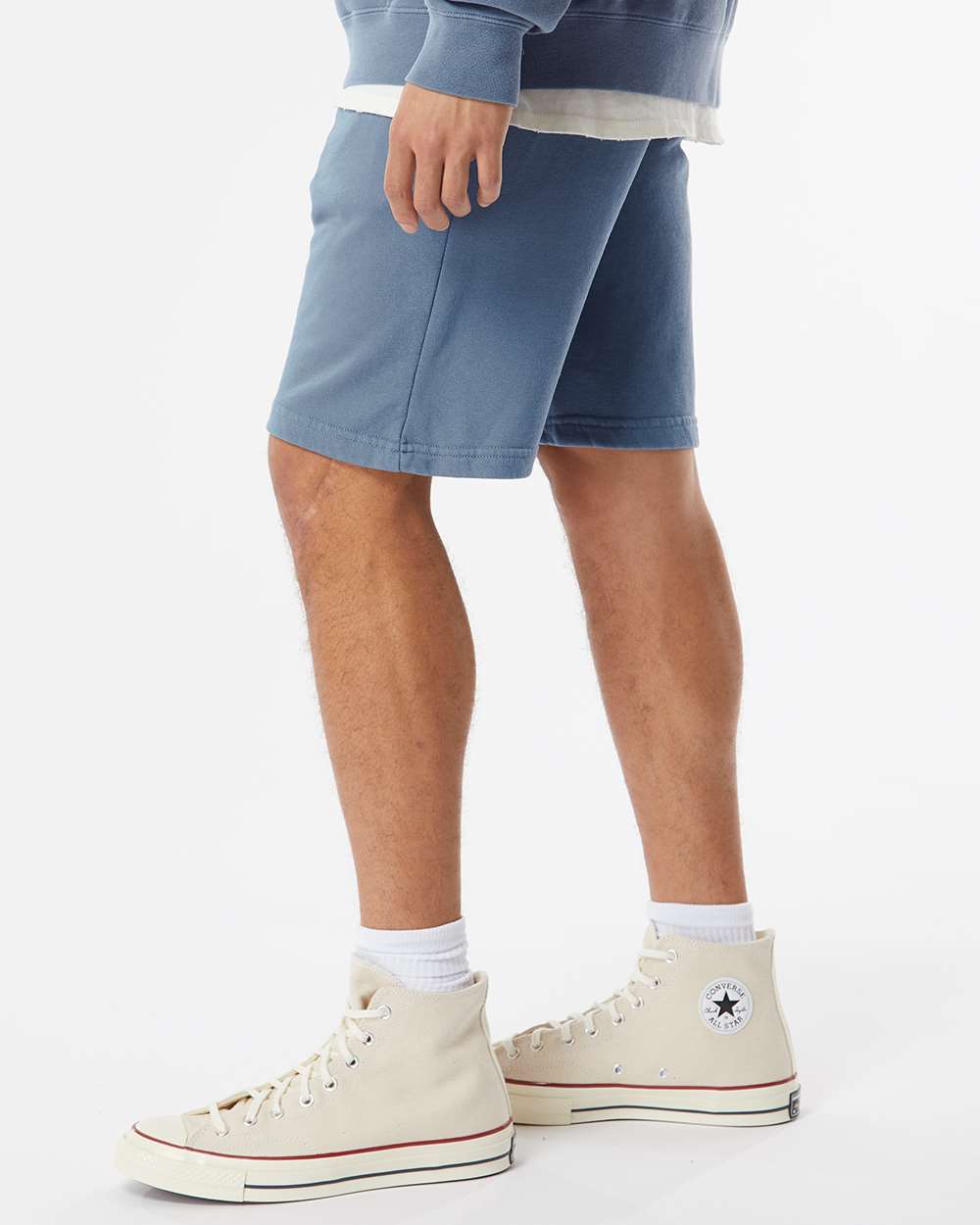 Unisex Pigment-Dyed Fleece Shorts - OnModelSide - B02676653 - Pigment Slate Blue