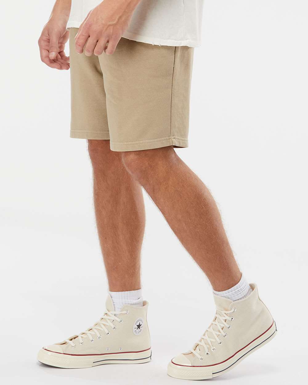 Unisex Pigment-Dyed Fleece Shorts - OnModelSide - B02676732 - Pigment Sandstone
