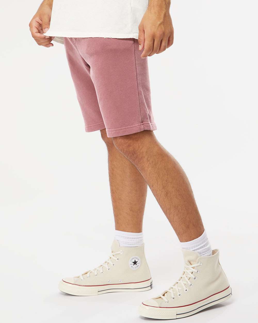 Unisex Pigment-Dyed Fleece Shorts - OnModelSide - B02676852 - Pigment Maroon