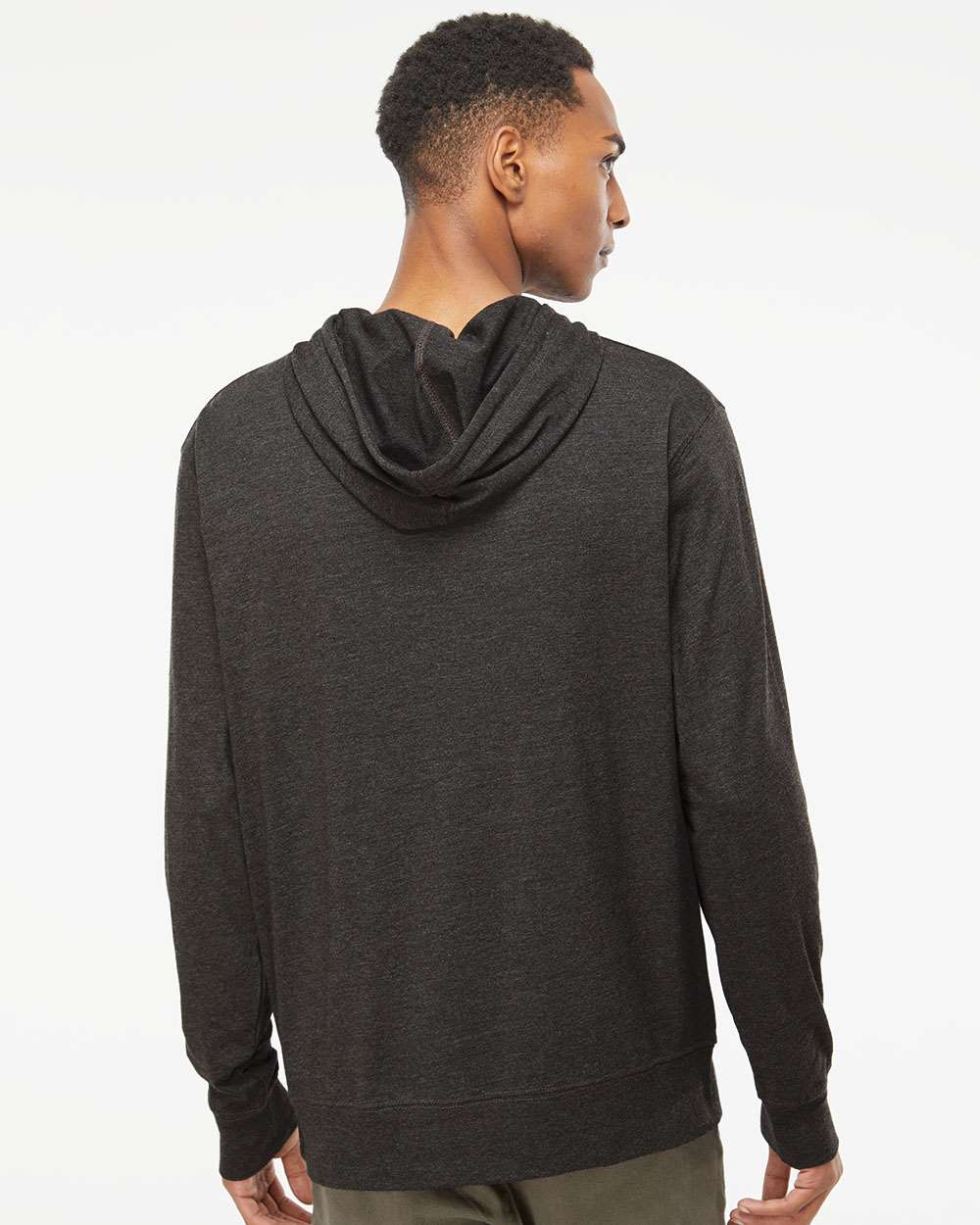 Unisex Lightweight Hooded Pullover T-Shirt - OnModelBack - B01976092 - Charcoal Heather