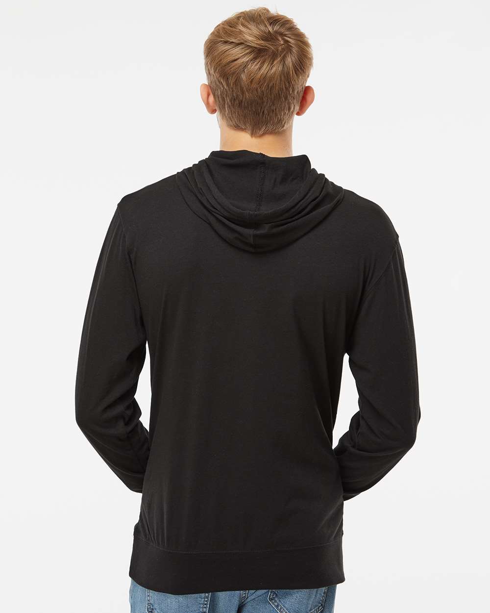 Unisex Lightweight Hooded Pullover T-Shirt - OnModelBack - B01976502 - Black