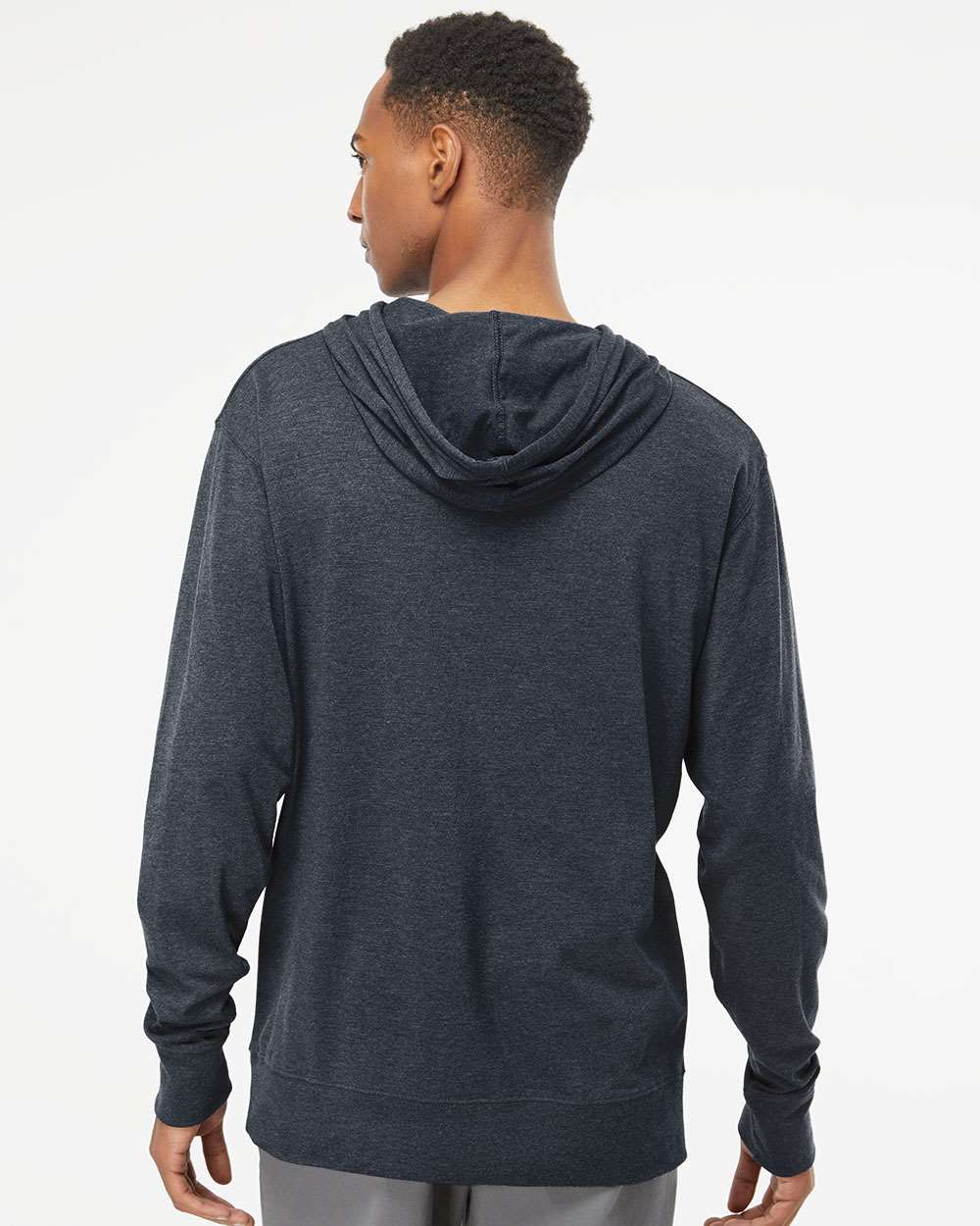 Unisex Lightweight Hooded Pullover T-Shirt - OnModelBack - B01976652 - Classic Navy Heather