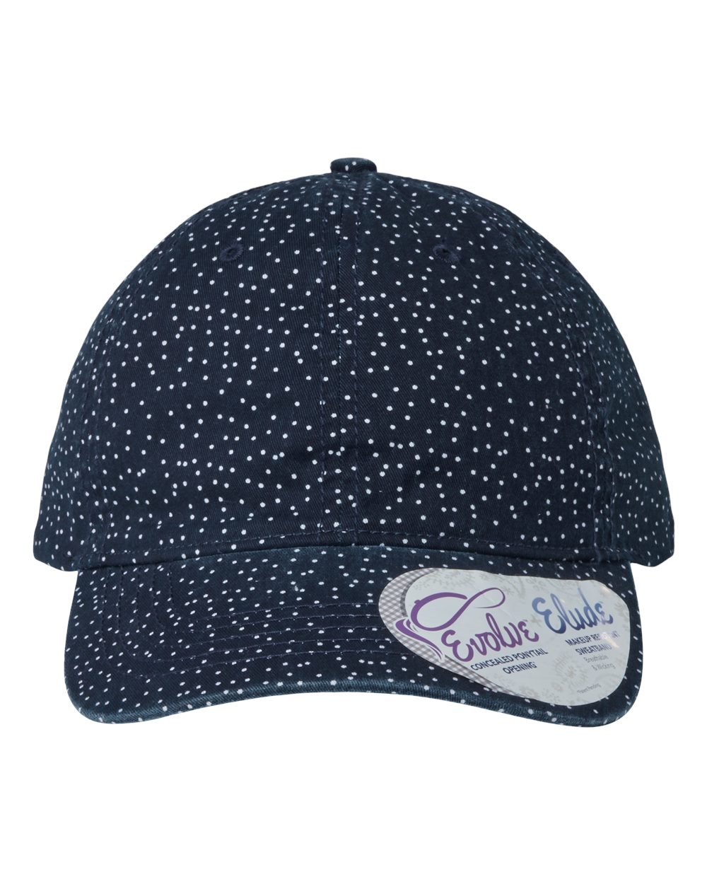 Women's Garment-Washed Fashion Print Cap - Front - B97795100 - Navy/ White Polka Dots
