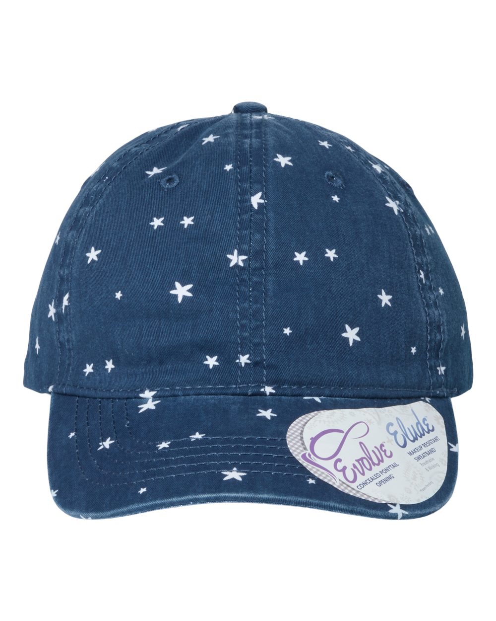 Women's Garment-Washed Fashion Print Cap - Front - B97795110 - Navy/ White Stars
