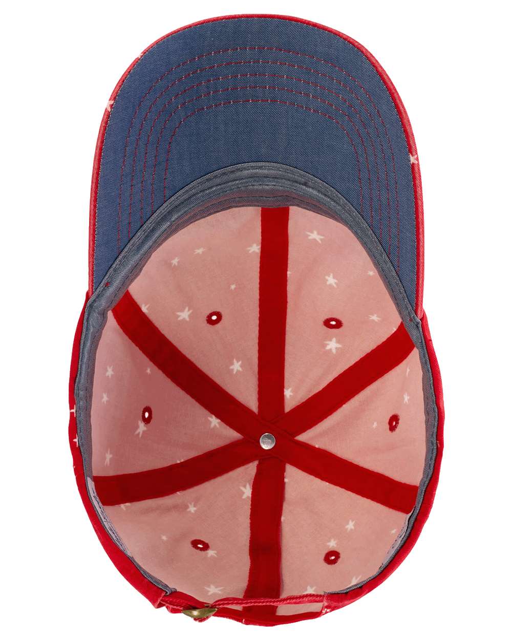 Women's Garment-Washed Fashion Print Cap - Side - B97795120 - Red/ White Stars