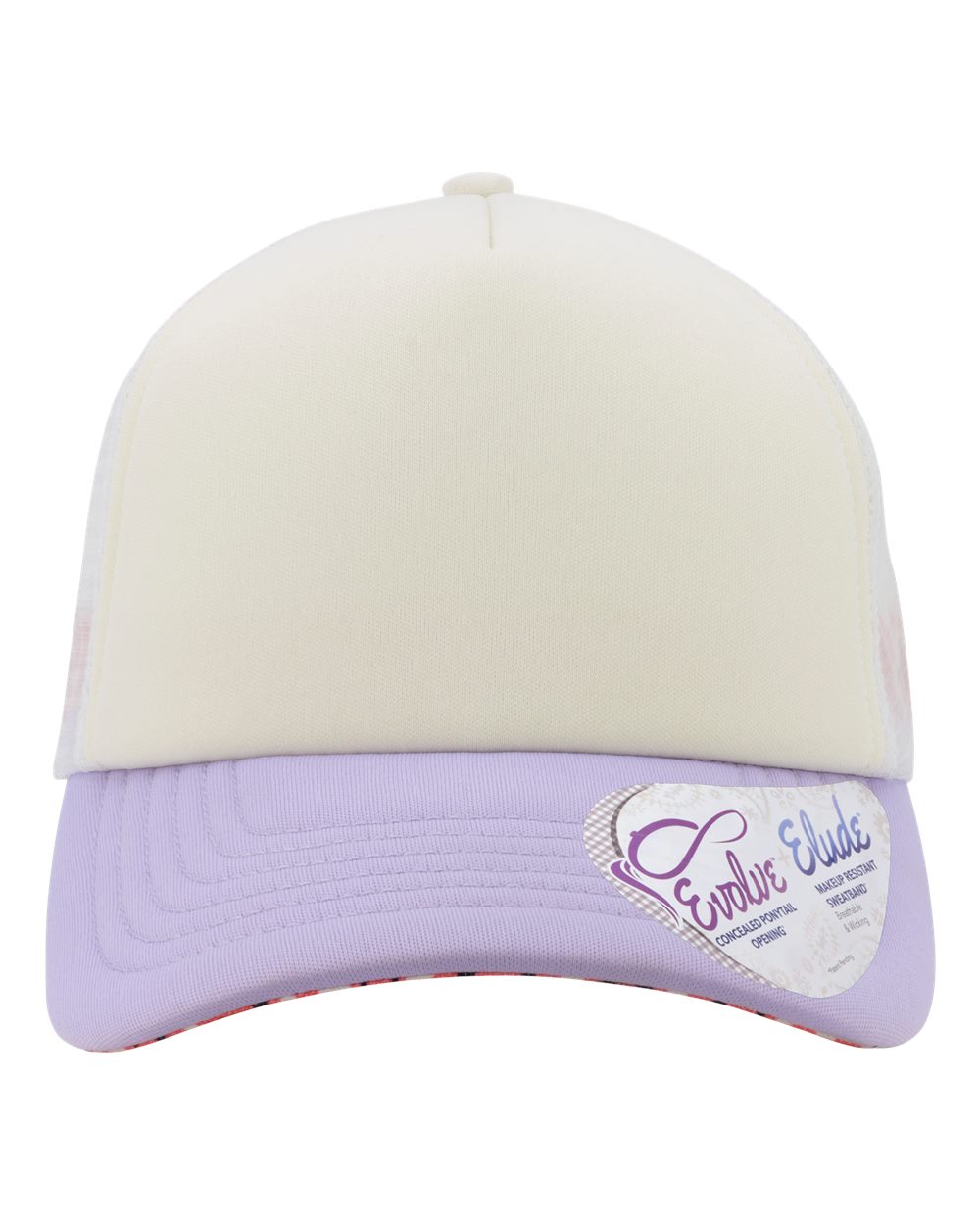Women's Foam Trucker Cap - Front - B22395100 - Ivory/ Lavender/ White/ Smiley