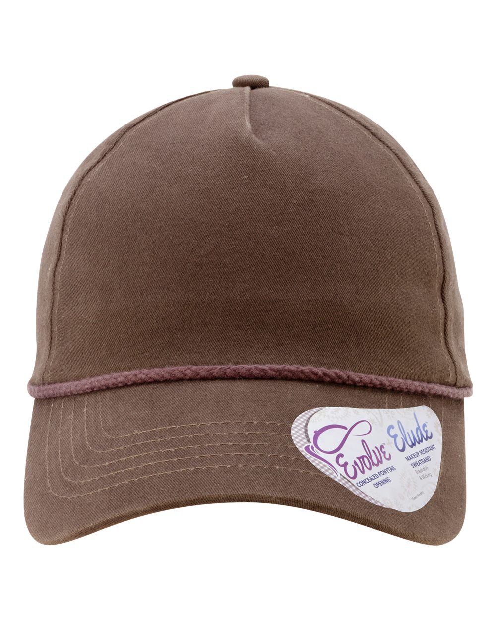 Women's Washed 5-Panel Rope Cap - Front - B34095600 - Chocolate/ Fawn