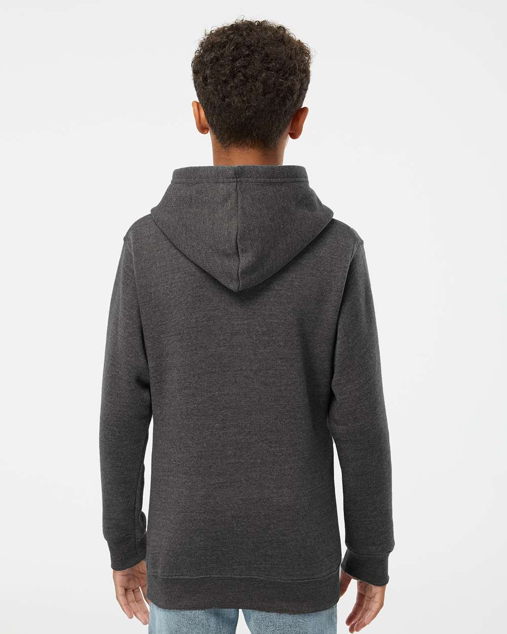 Youth Triblend Fleece Hooded Sweatshirt - OnModelBack - B08328104 - Black Triblend