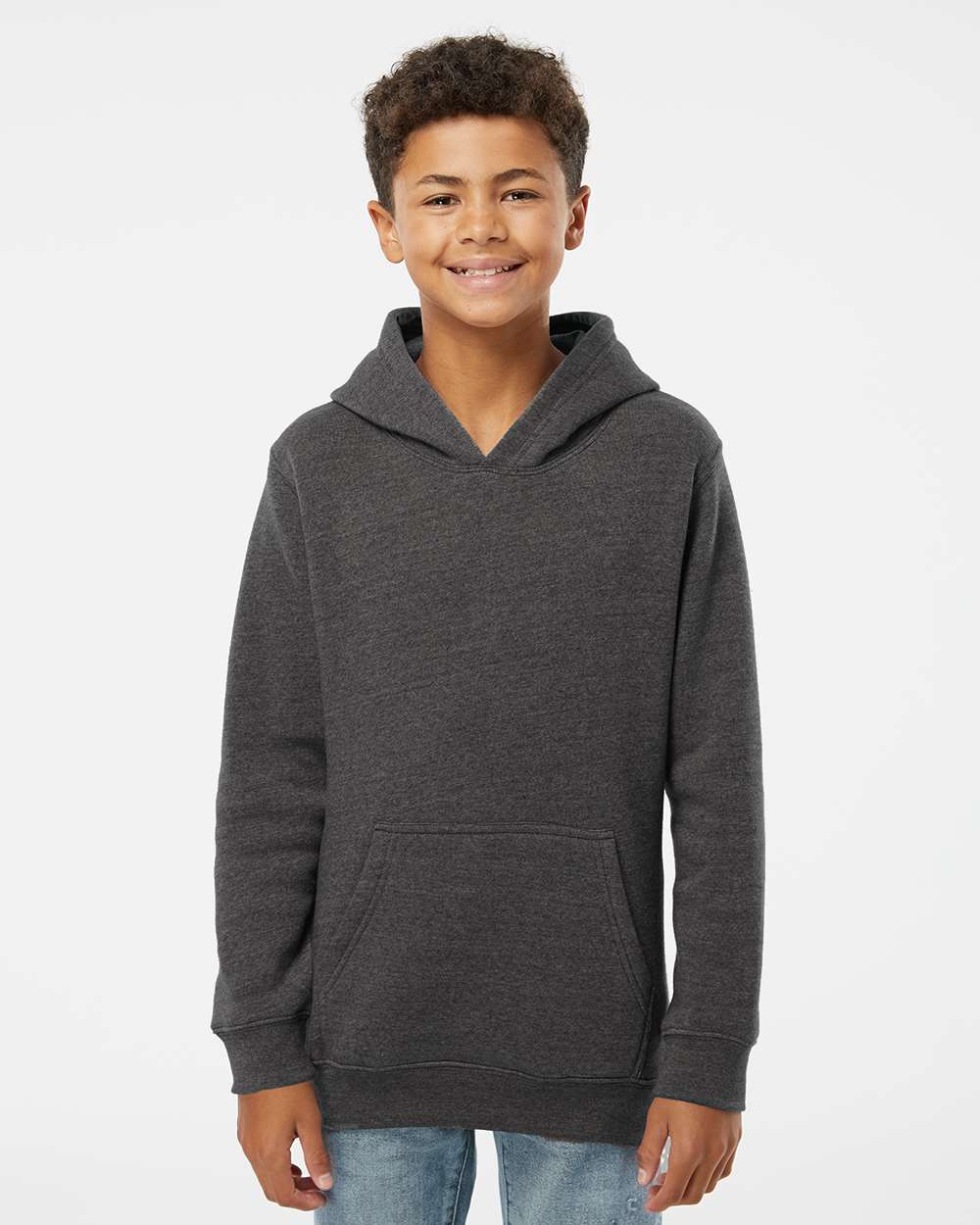 Youth Triblend Fleece Hooded Sweatshirt - OnModelFront - B08328104 - Black Triblend