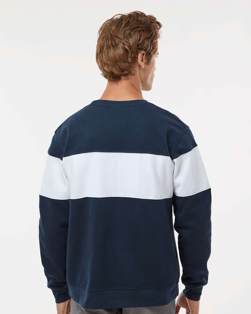 Unisex Varsity Fleece Crewneck Sweatshirt - OnModelBack - B12228652 - Navy