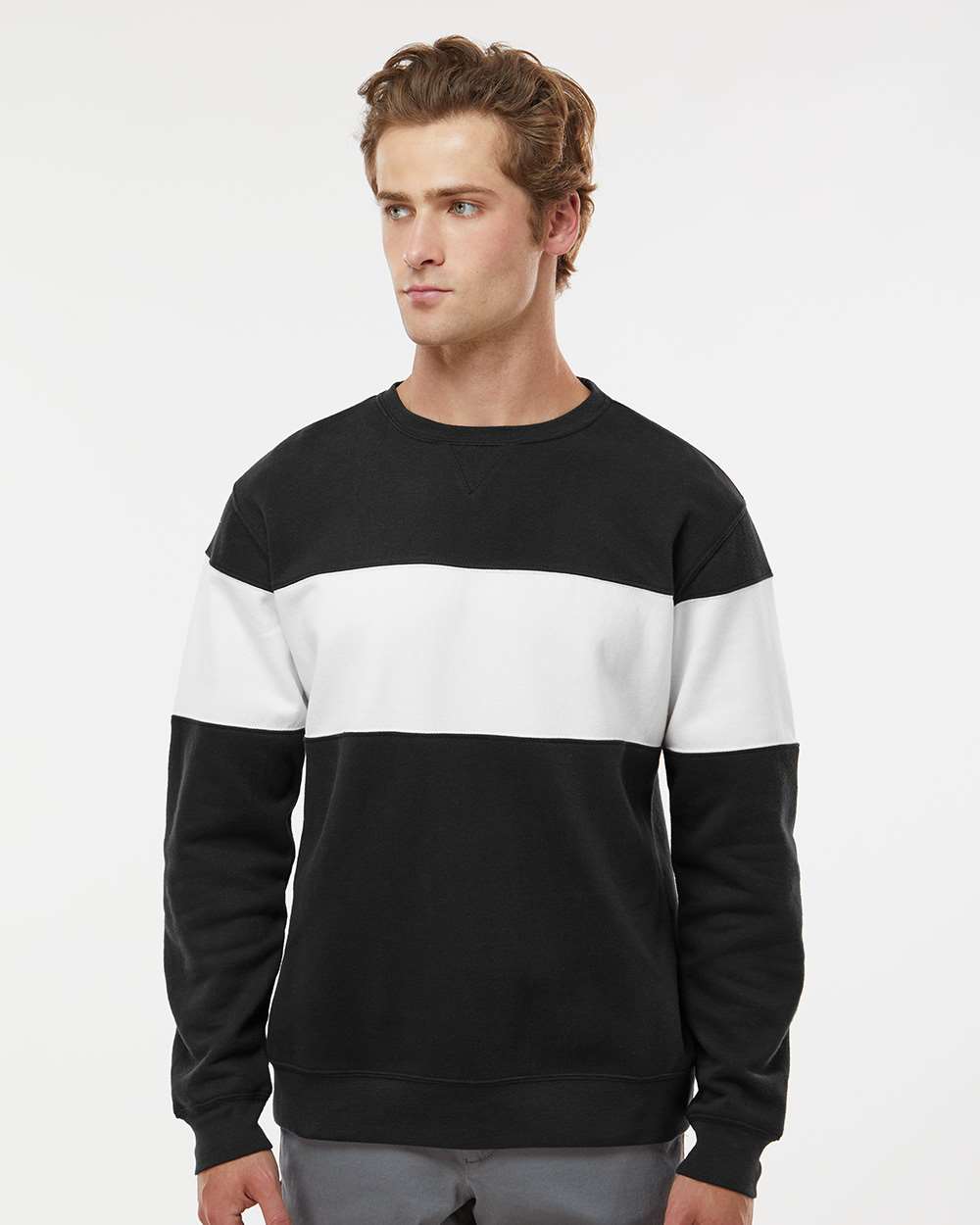 Unisex Varsity Fleece Crewneck Sweatshirt - OnModelFront - B12228502 - Black