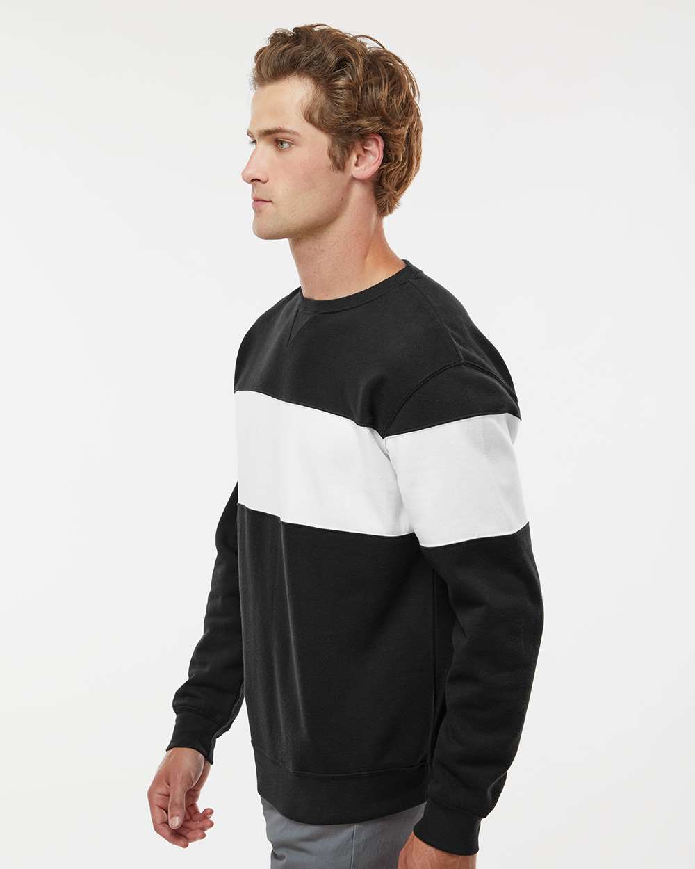 Unisex Varsity Fleece Crewneck Sweatshirt - OnModelSide - B12228502 - Black
