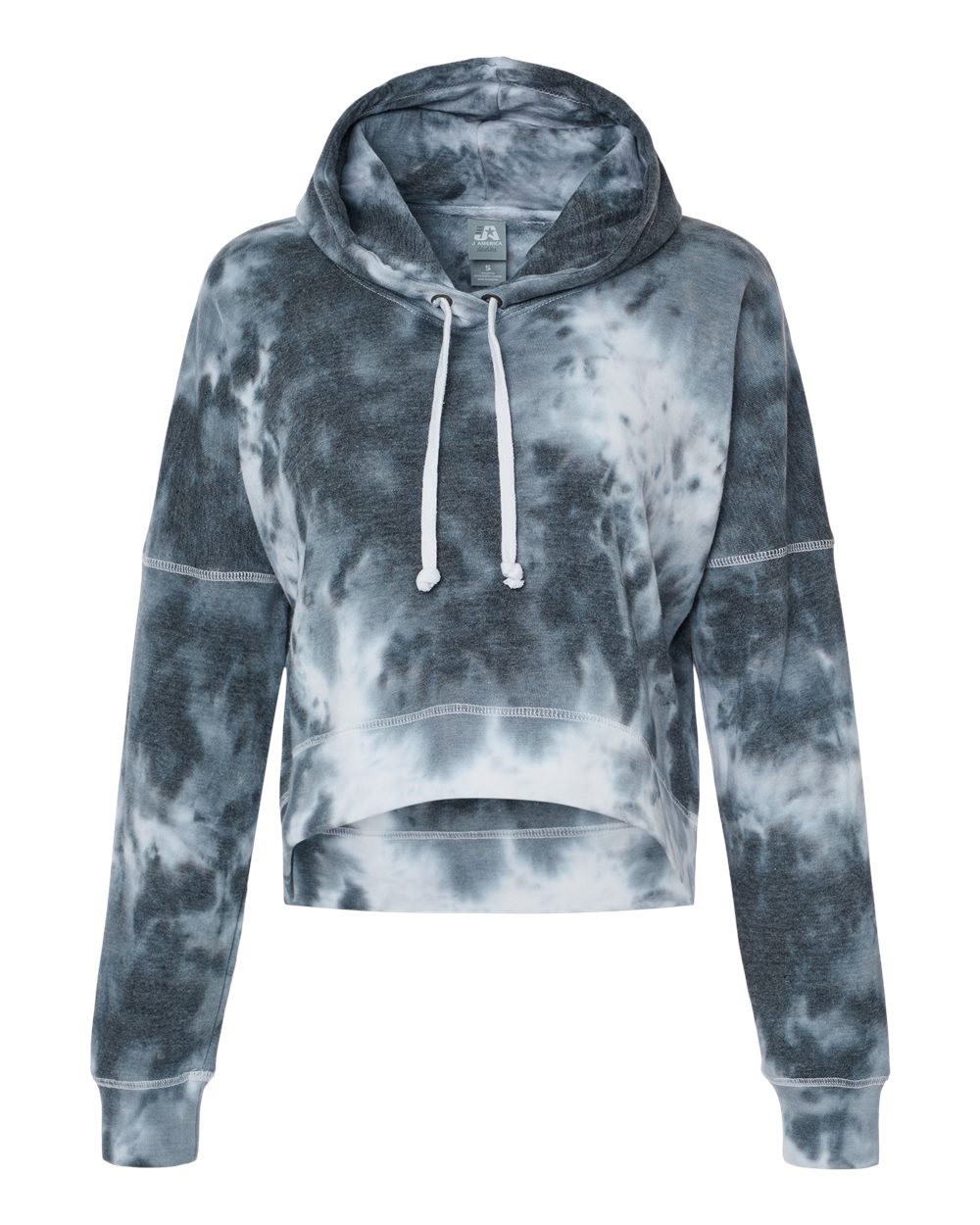 Women's Crop Hooded Sweatshirt - Front - B12428103 - Black Tie Dye
