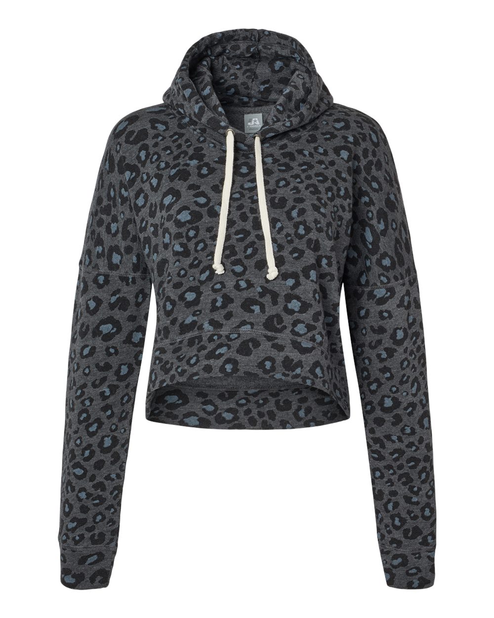 Women's Crop Hooded Sweatshirt - Front - B12428513 - Black Leopard Triblend