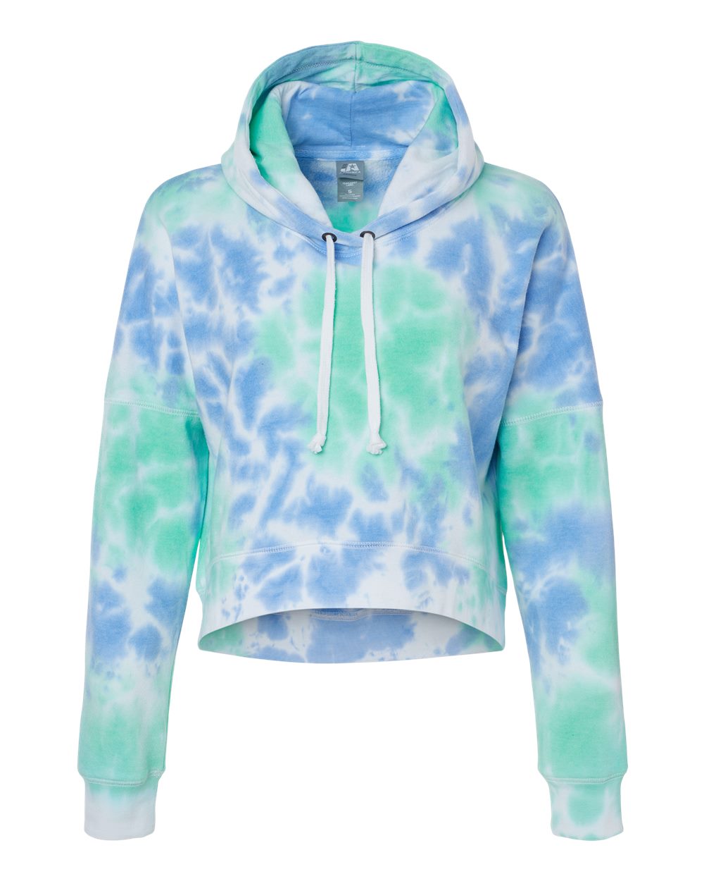 Women's Crop Hooded Sweatshirt - Front - B12428633 - Lagoon Tie Dye