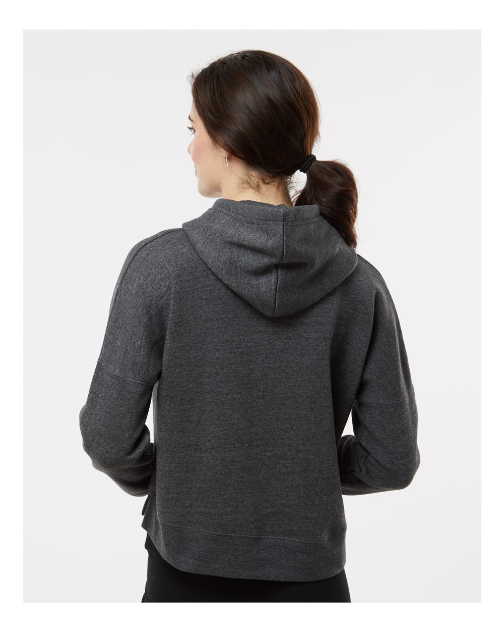 Women's Crop Hooded Sweatshirt - OnModelBack - B12428113 - Black Triblend