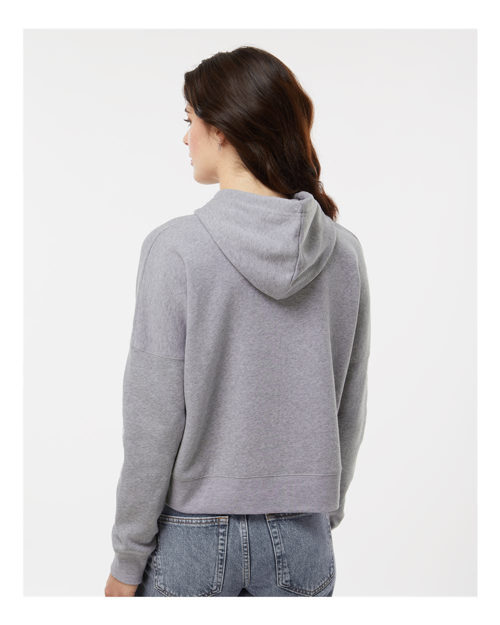 Women's Crop Hooded Sweatshirt - OnModelBack - B12428353 - Grey Triblend