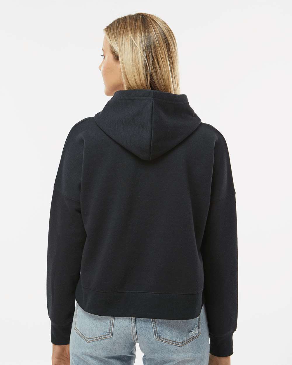 Women's Crop Hooded Sweatshirt - OnModelBack - B12428503 - Black Solid